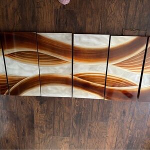 Amber Wave Abstract Canvas Wall Art - Brown and metallic color.